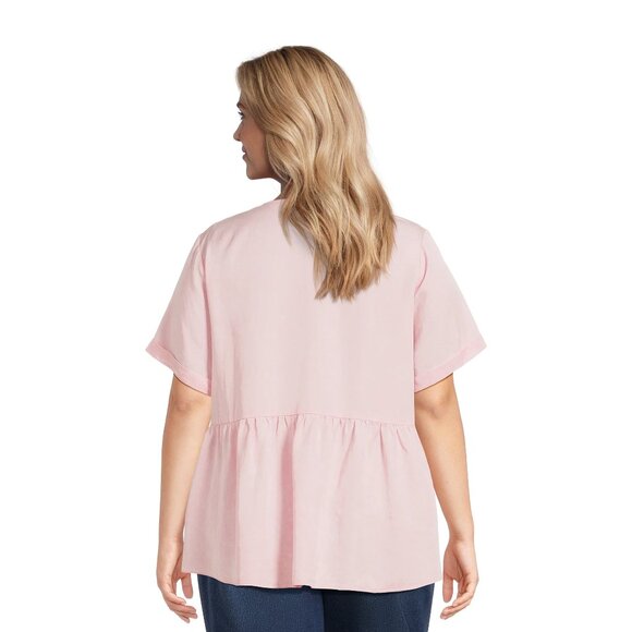 TERRA & SKY WOMEN'S SIZE 3 XL (24 W / 26 W) V - NECK TOP PINK BABYDOLL SS NWT - Picture 3 of 9